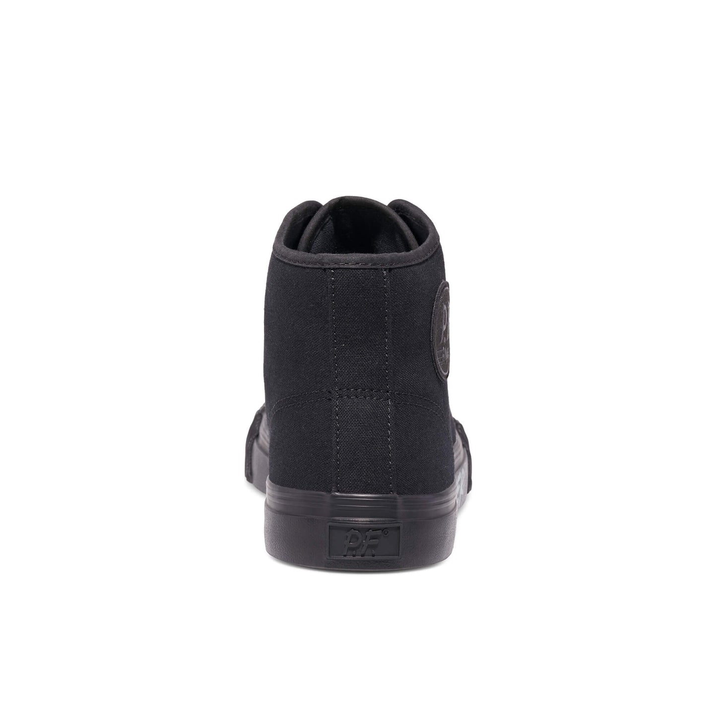 Black high-top sneaker on a white background.