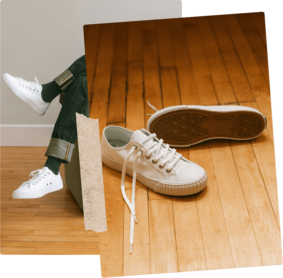 All white low-top sneakers