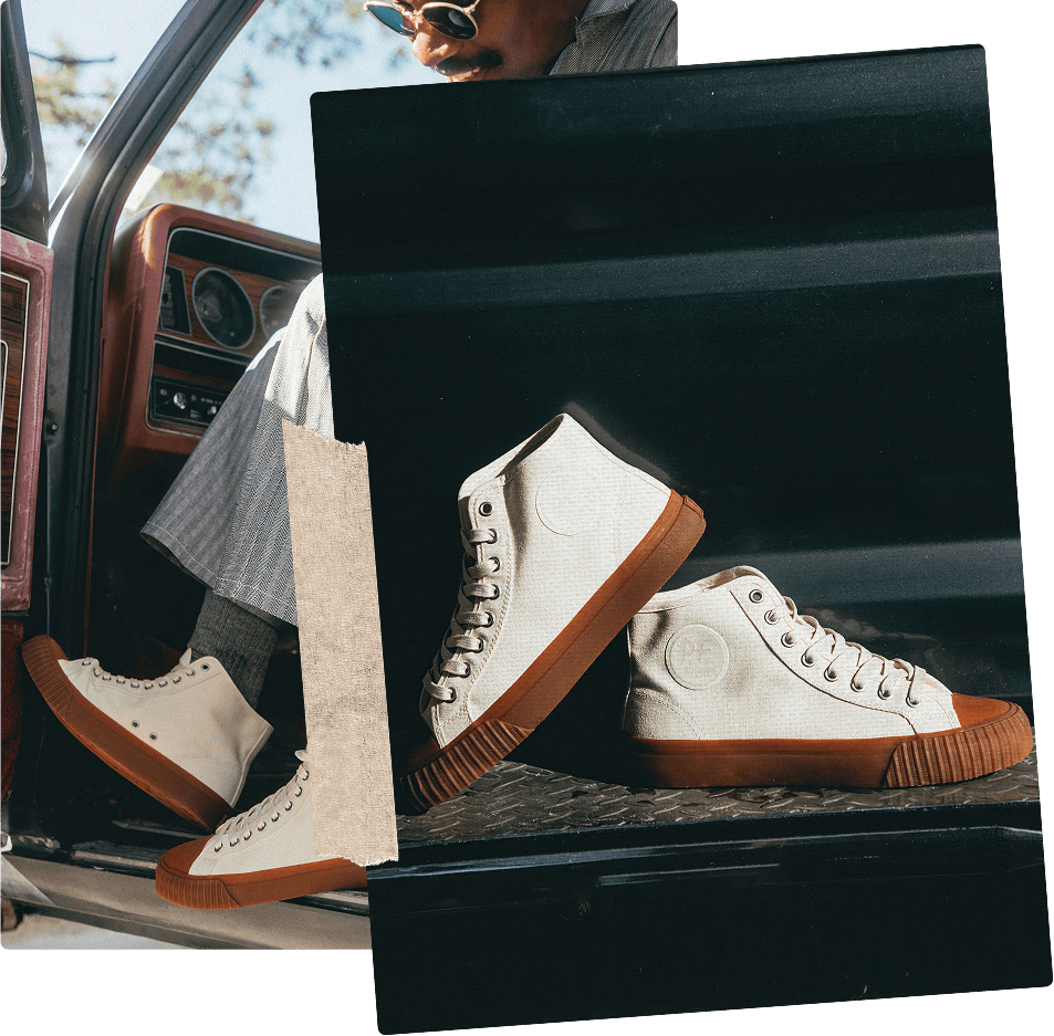 Off white high top canvas sneaker vintage soles