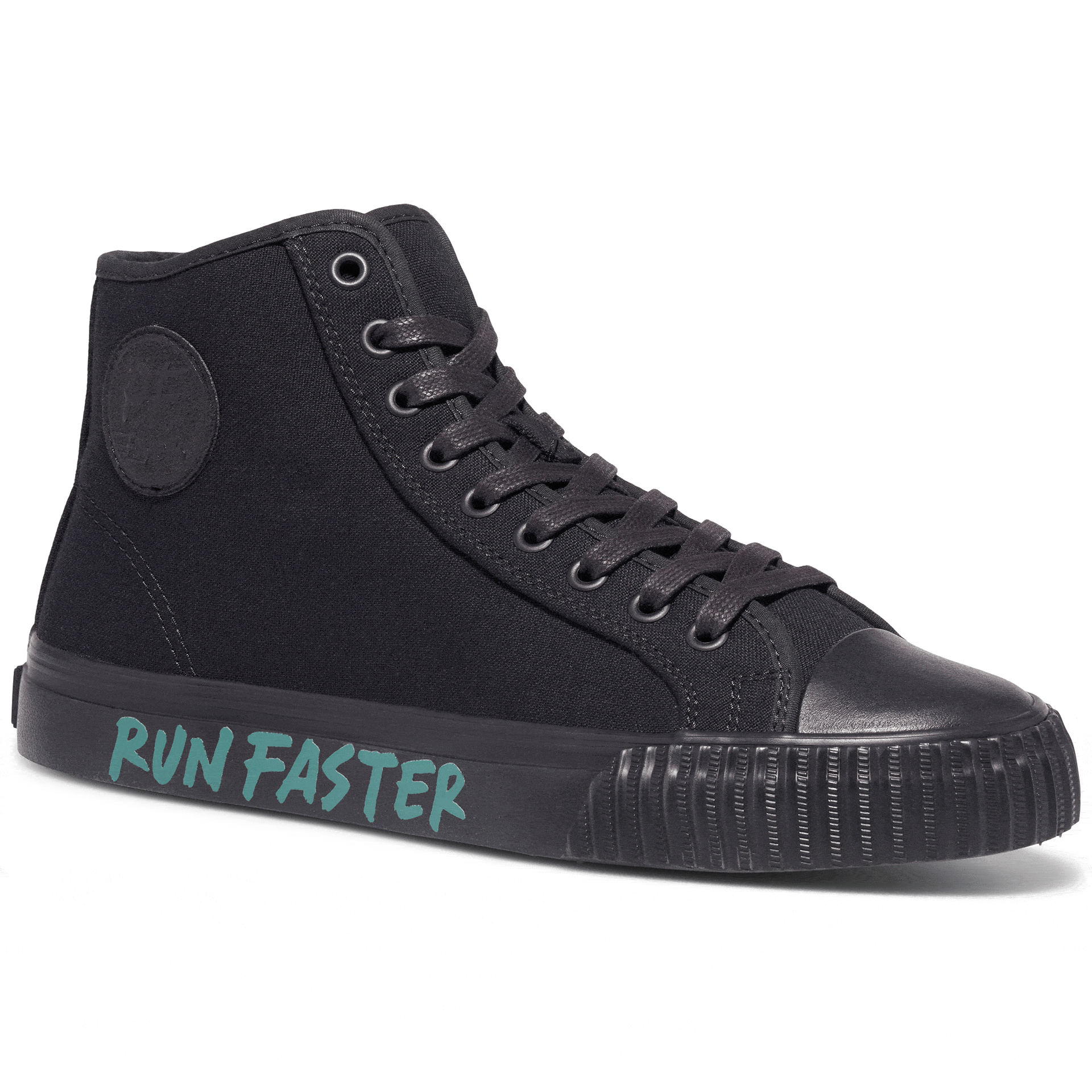 Brown high-top sneaker rotating gif showing different angles of the sneaker.