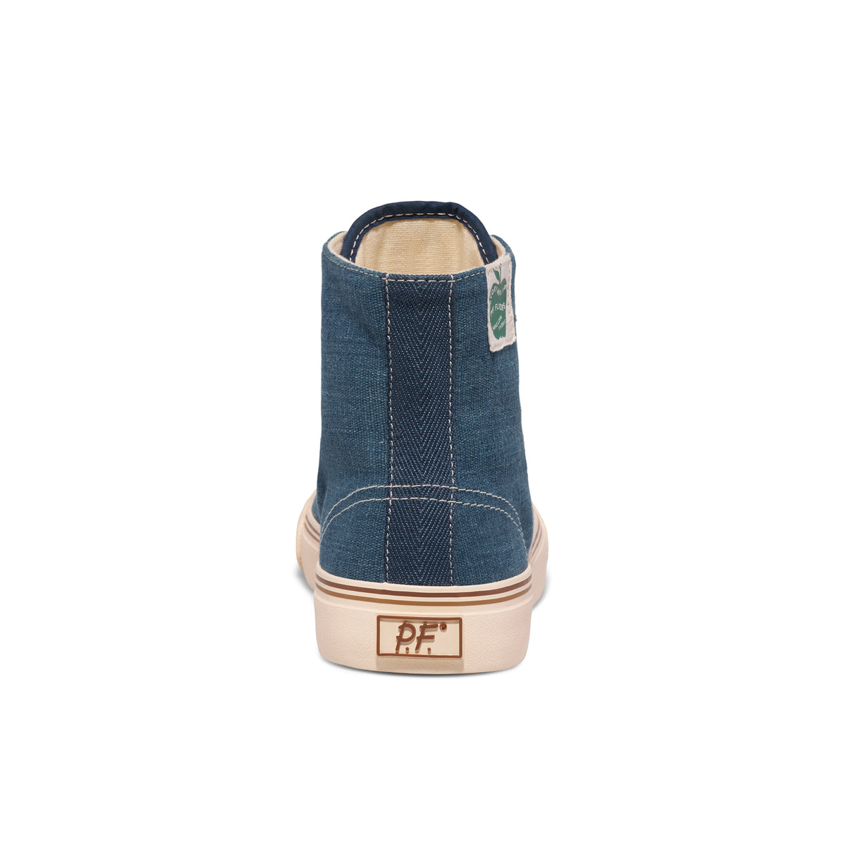 Indigo high-top sneaker on a white background.