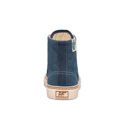 Indigo high-top sneaker on a white background.