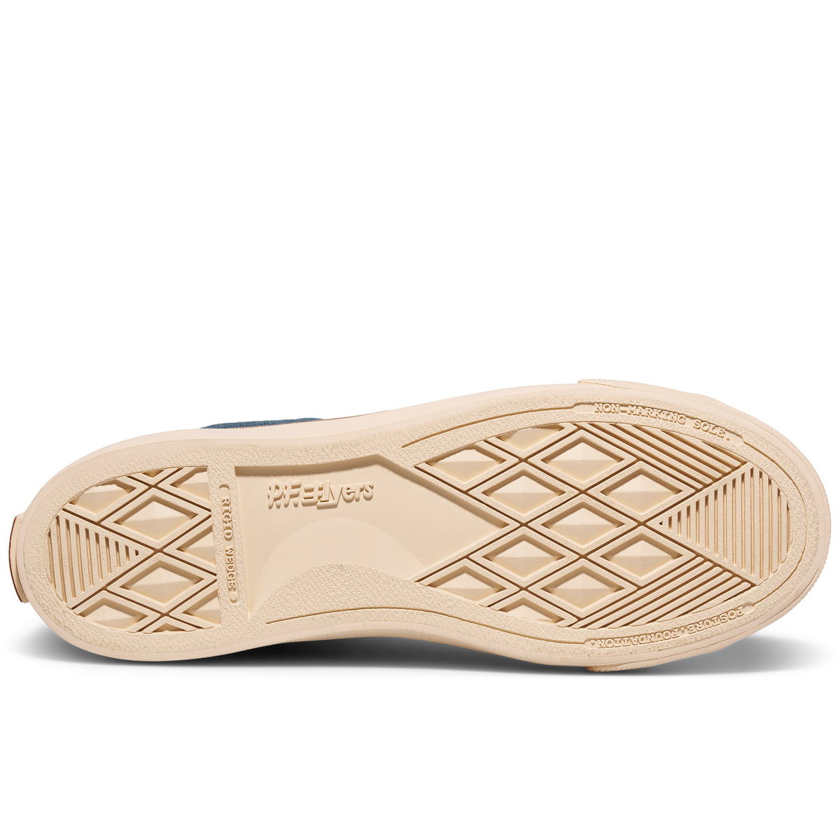 A beige shoe sole with a geometric pattern on a white background.