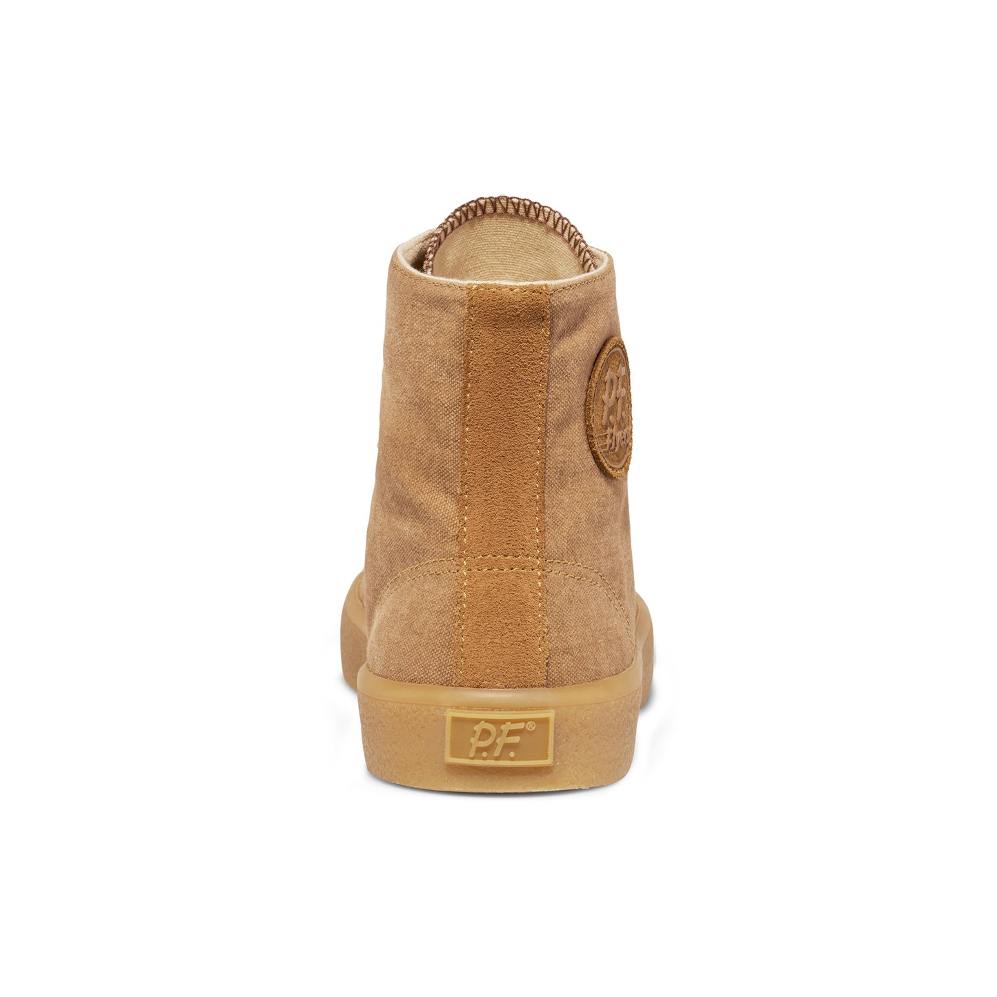 Tan high-top sneaker on a white background.