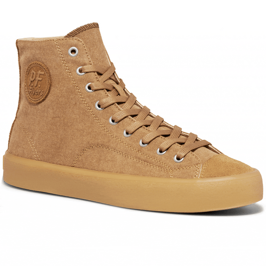 Tan high-top sneaker rotating gif showing different angles of the sneaker. alternate view