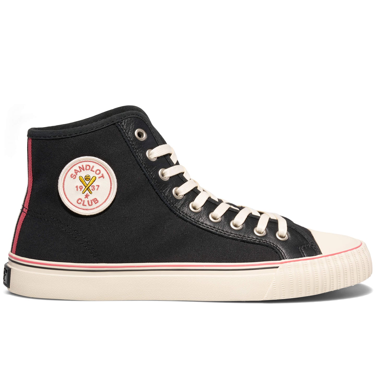 Black high-top sneakers with vintage vibes