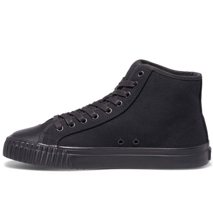 Black high-top sneaker on a white background.
