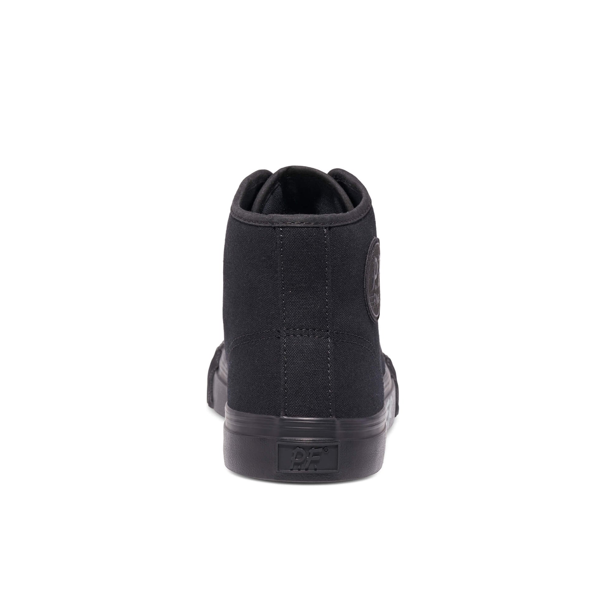 Black high-top sneaker on a white background.