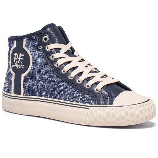 Navy high-top sneaker rotating gif showing different angles of the sneaker. alternate view