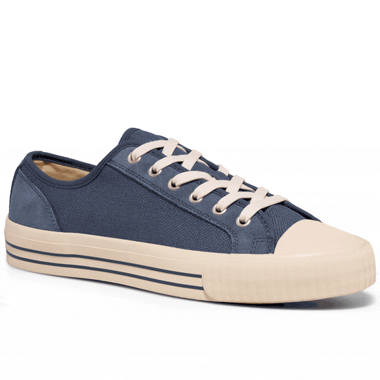 Blue low-top sneaker rotating gif showing different angles of the sneaker. alternate view