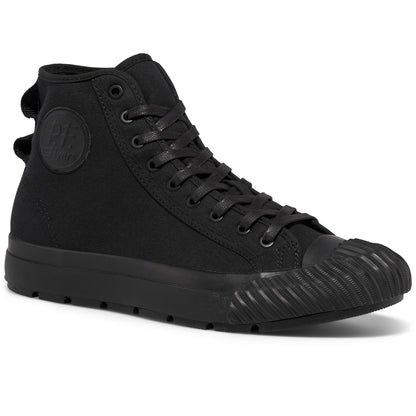 Black high-top sneaker on a white background.