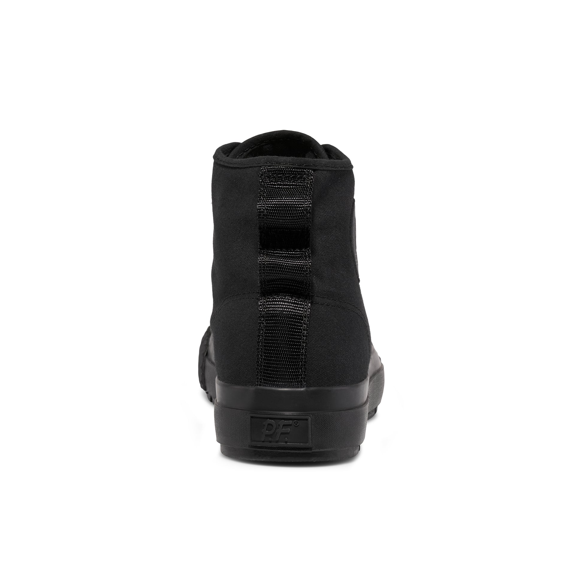 Black high-top sneaker on a white background.