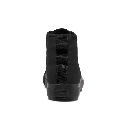 Black high-top sneaker on a white background.
