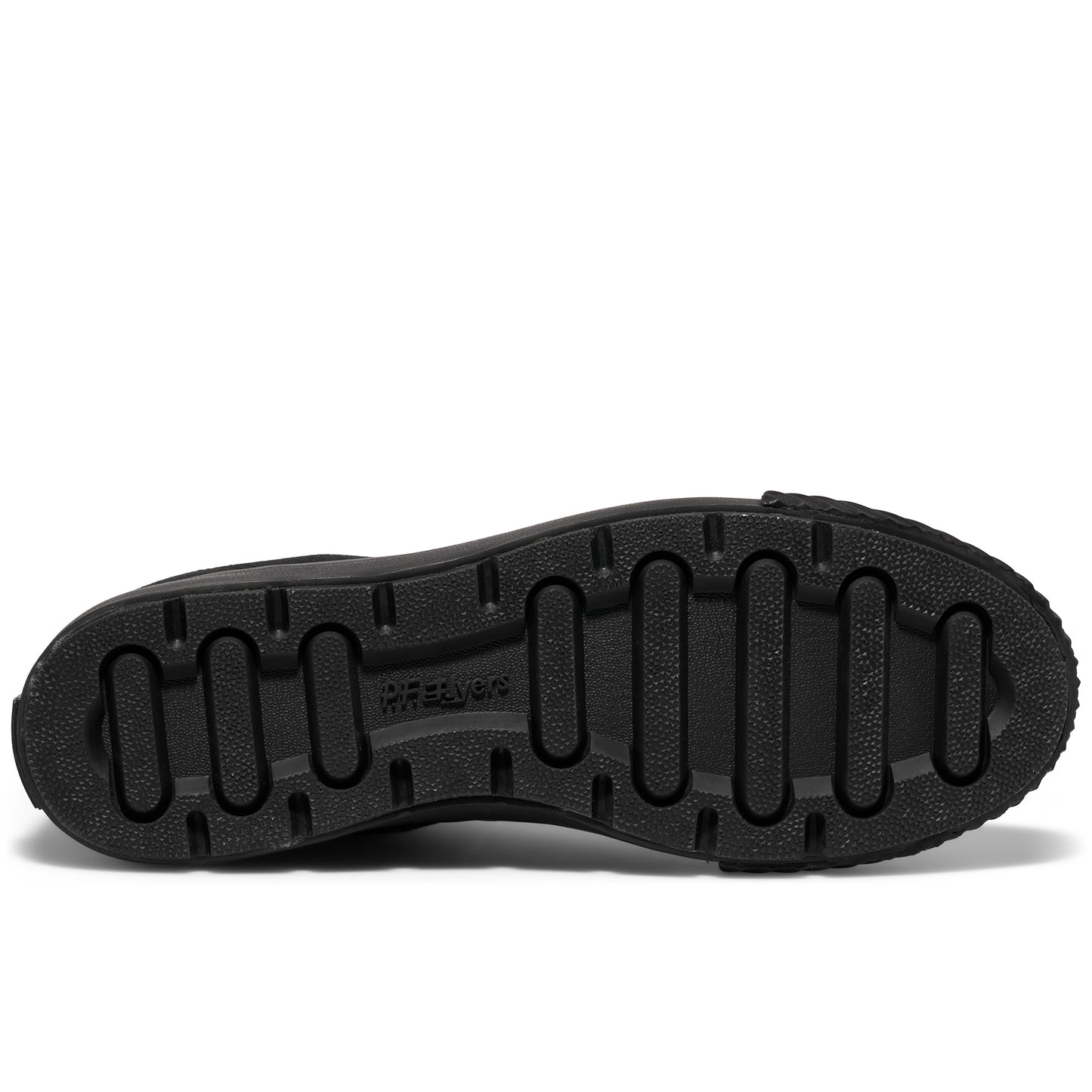 A black shoe sole on a white background.