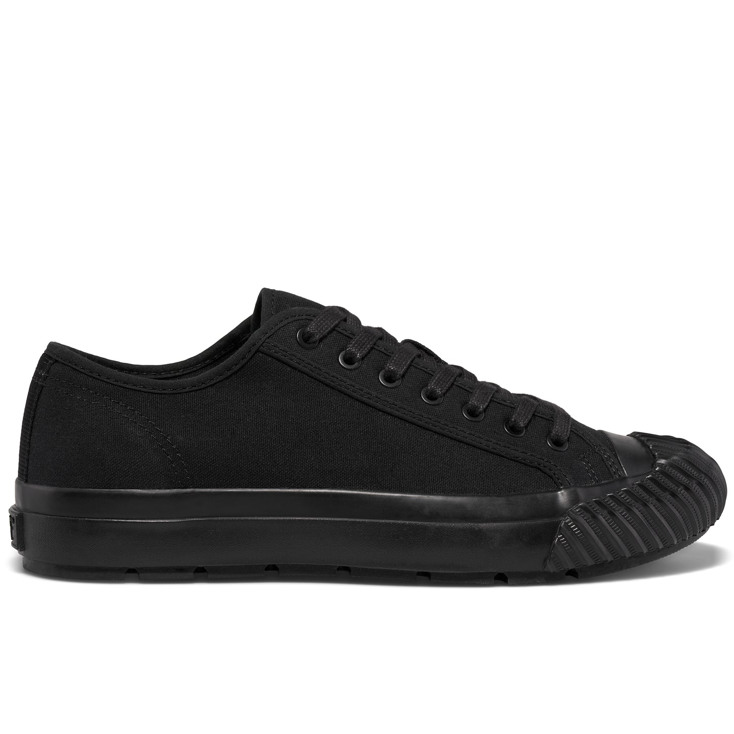 Black low-top sneaker on a white background.