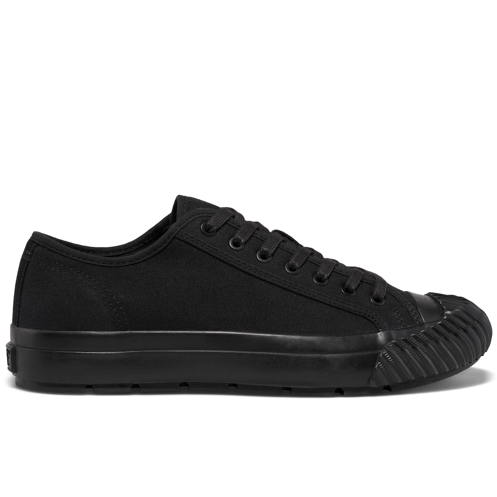 Black low-top sneaker on a white background.