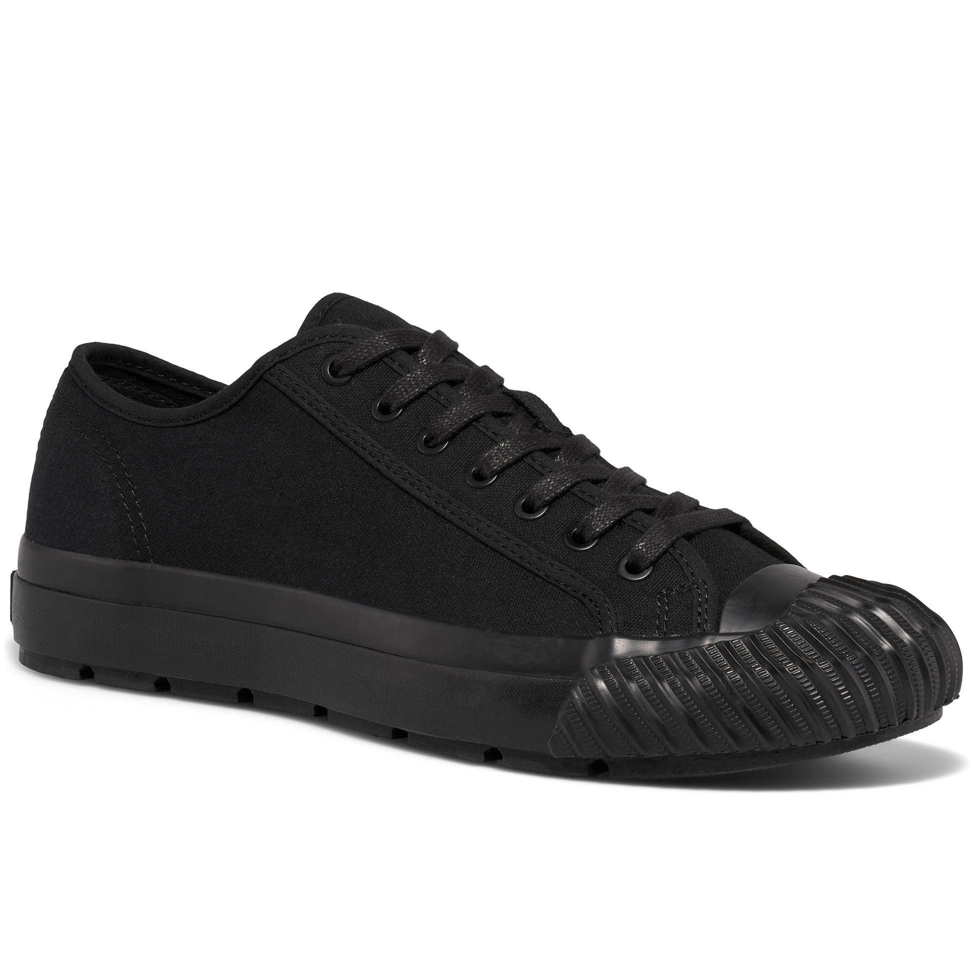 Black low-top sneaker on a white background.
