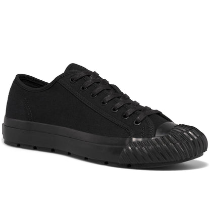 Black low-top sneaker on a white background.