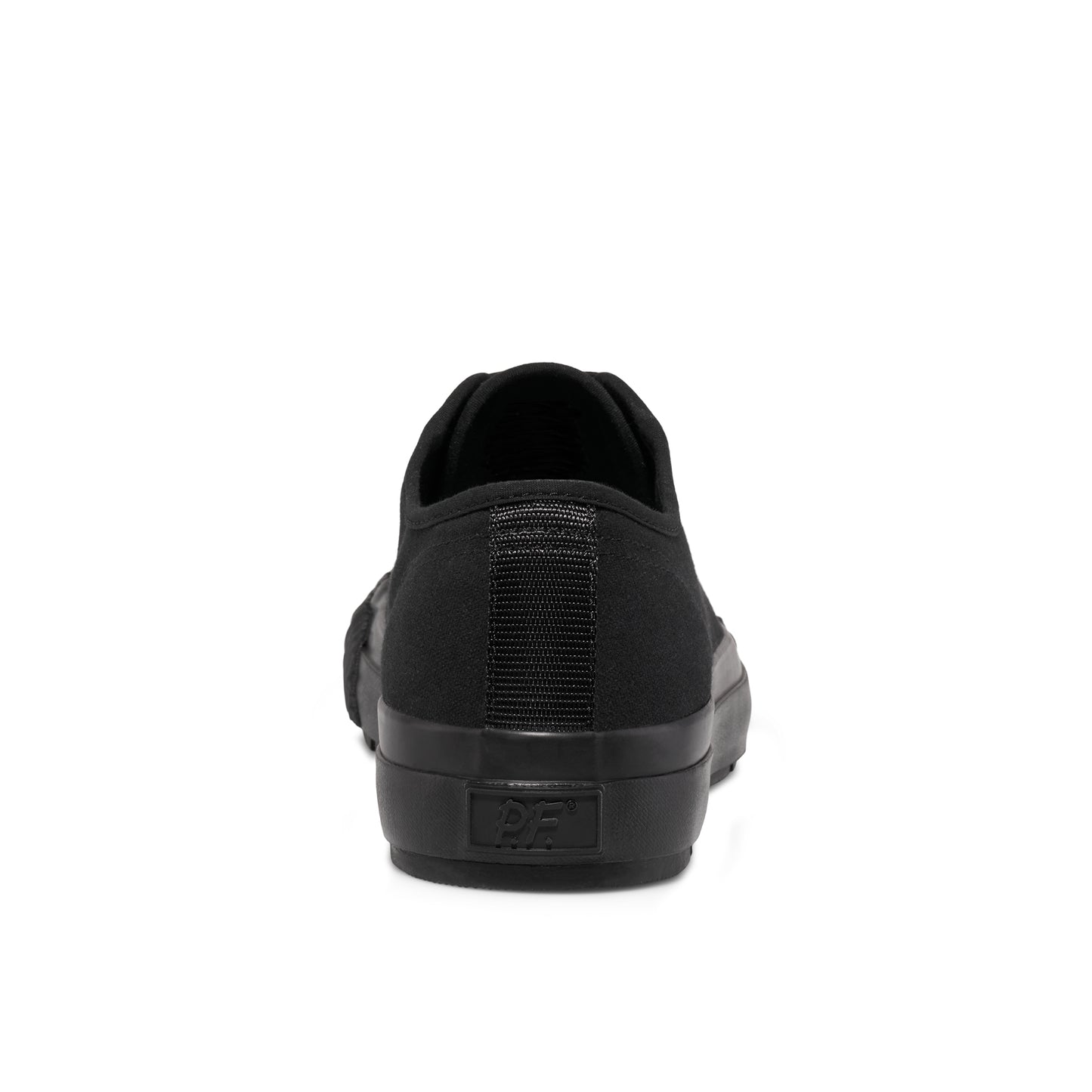 Black low-top sneaker on a white background.