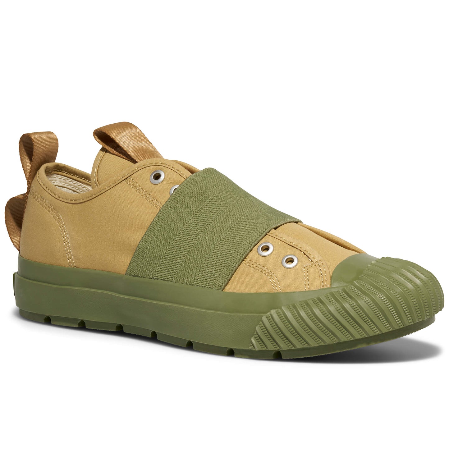 Green and brown sneaker on a white background