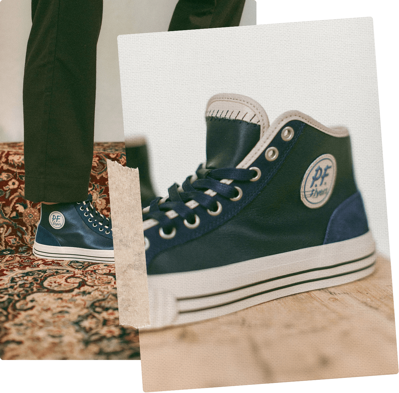 Vintage inspired high-top leather sneakers