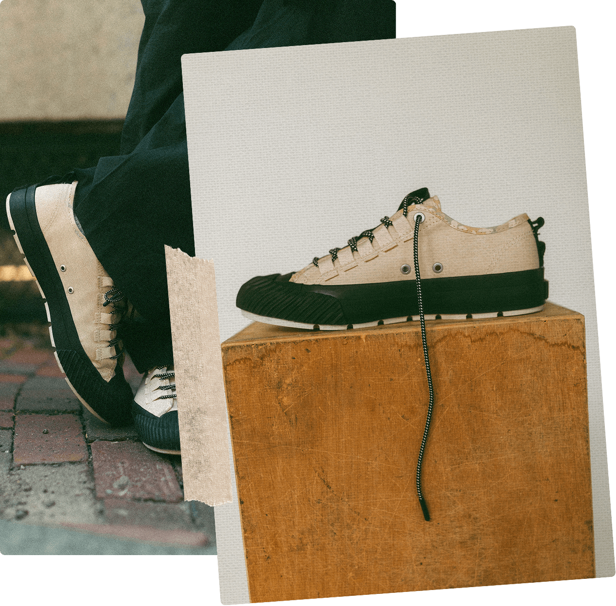 Military inspired off white canvas low-top sneakers