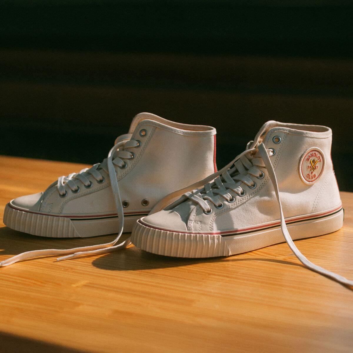 White canvas high-top shoes